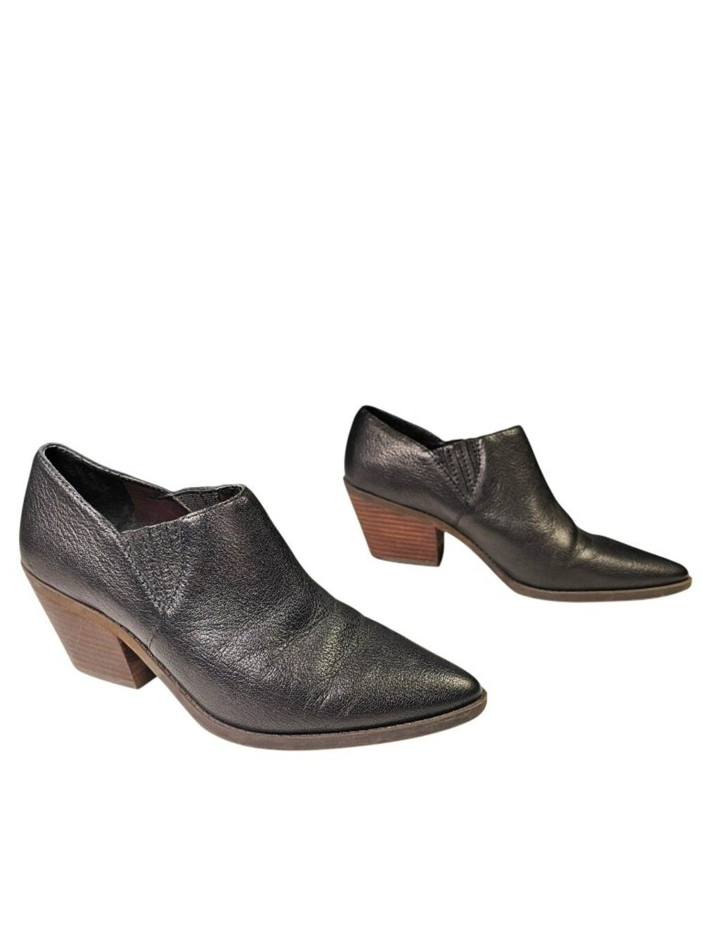 Lucky Brand Pointed Toe Ankle Booties Wood Heel Women's Size 8.5 M Black Leather